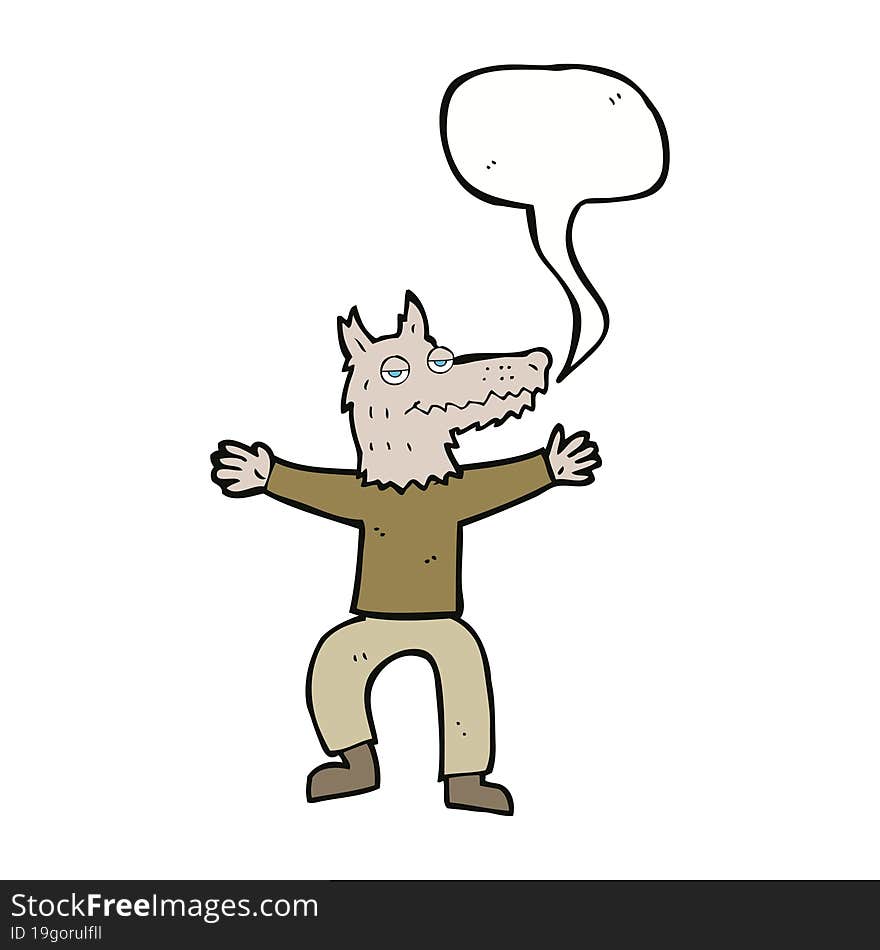 cartoon wolf man with speech bubble