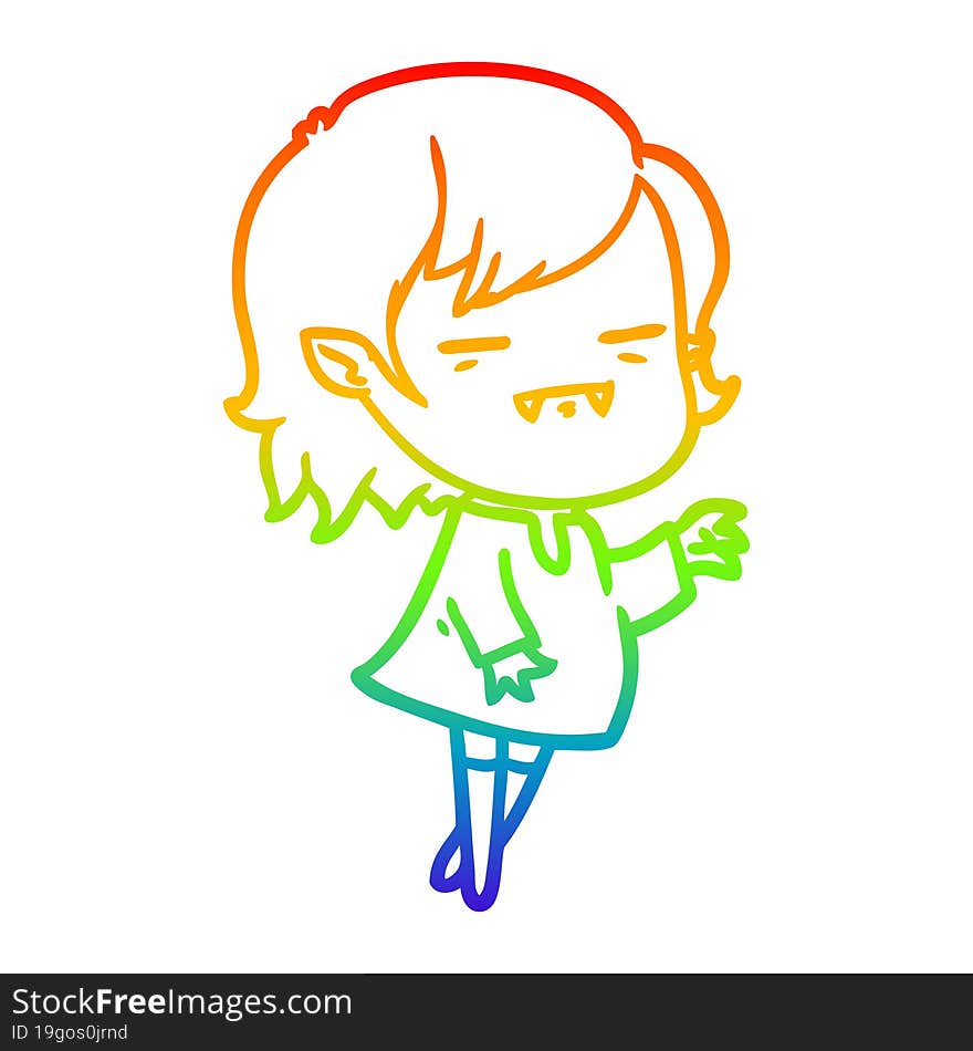 rainbow gradient line drawing of a cartoon undead vampire girl reaching out