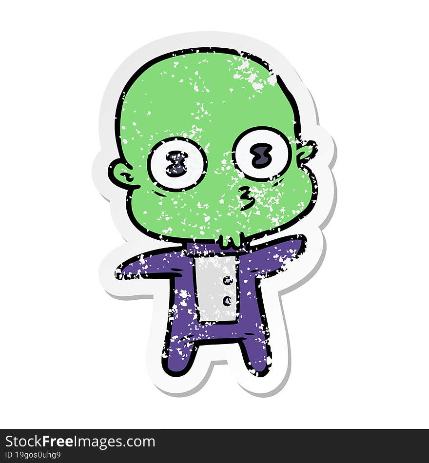 Distressed Sticker Of A Cartoon Weird Bald Spaceman