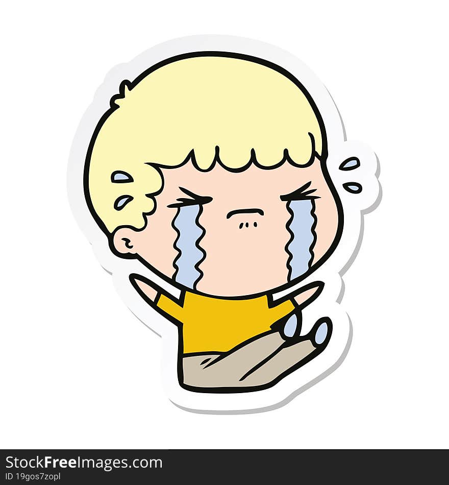 sticker of a cartoon man crying