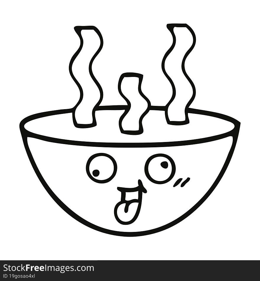 line drawing cartoon bowl of hot soup