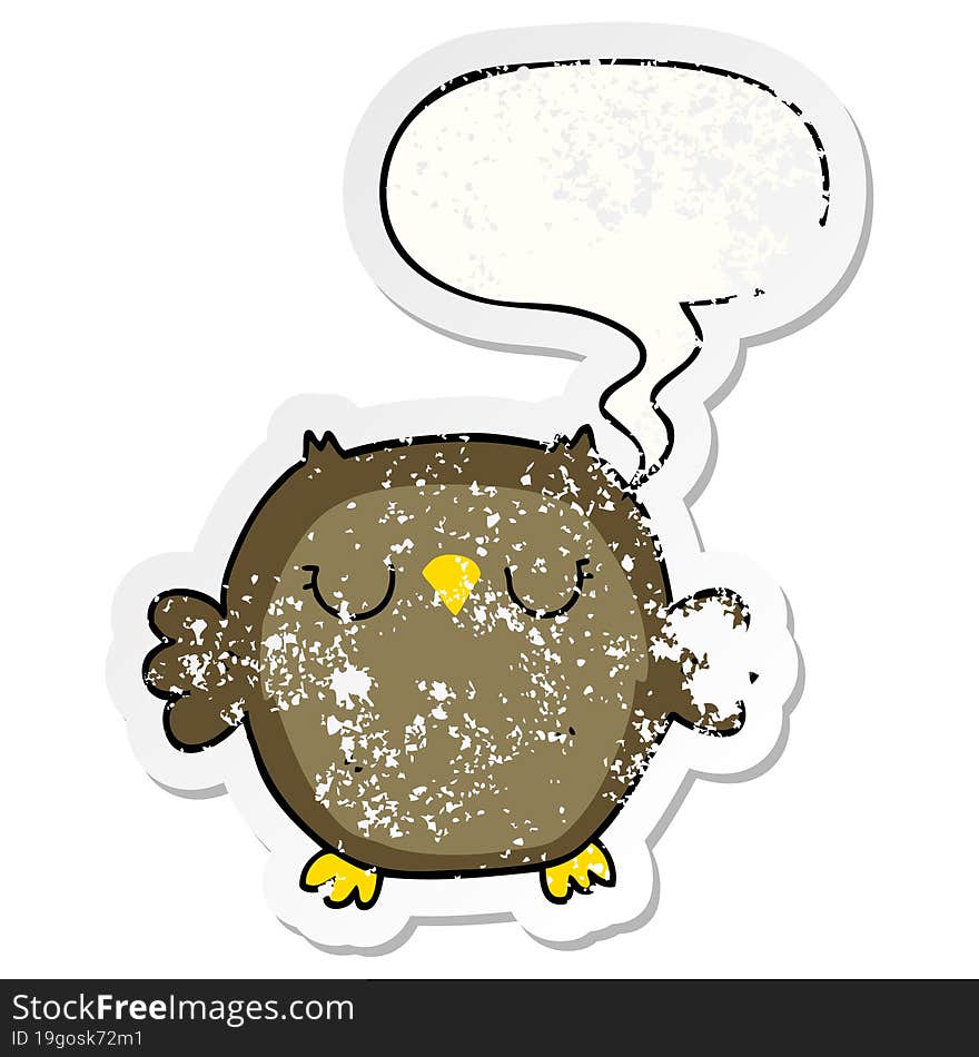 Cartoon Owl And Speech Bubble Distressed Sticker