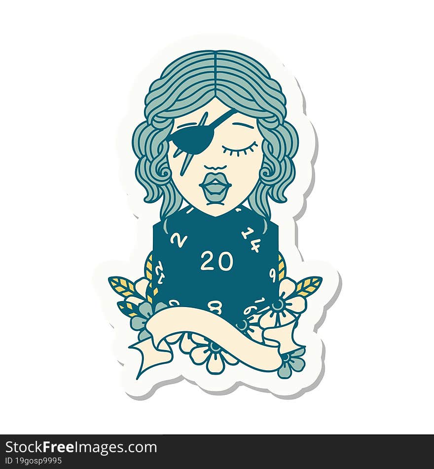 human rogue with natural 20 dice roll sticker