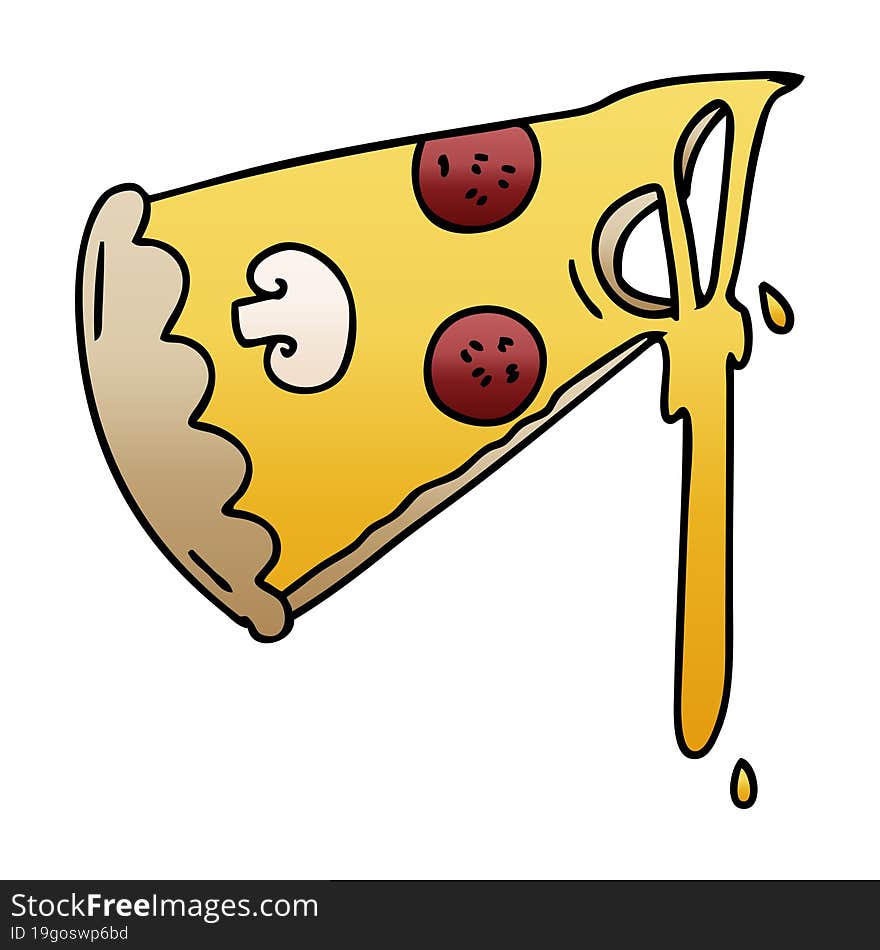 quirky gradient shaded cartoon slice of pizza