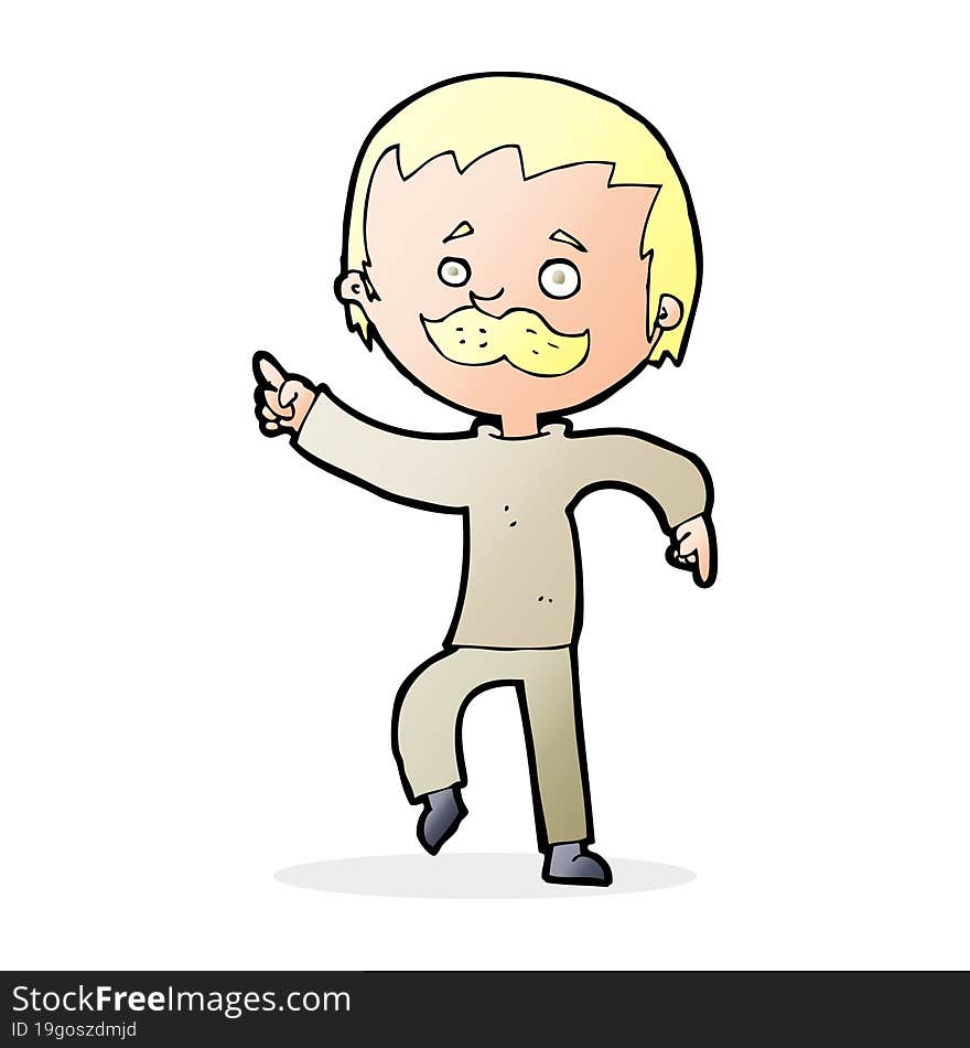 cartoon man with mustache pointing