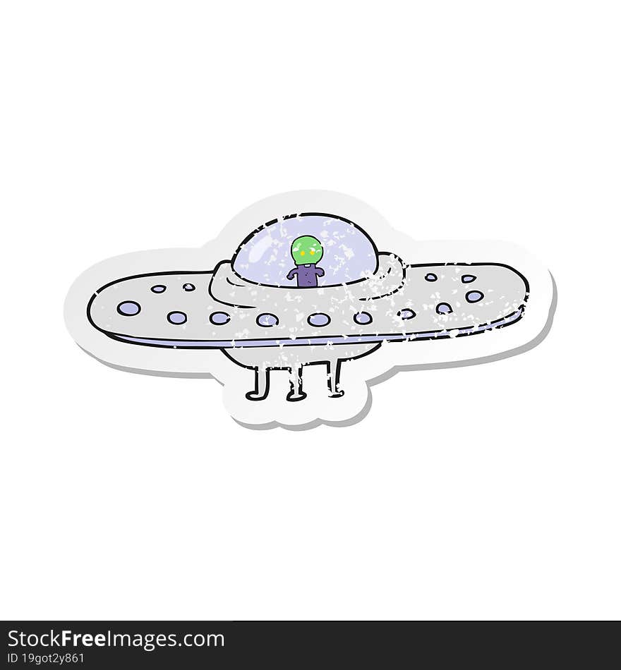 retro distressed sticker of a cartoon flying saucer