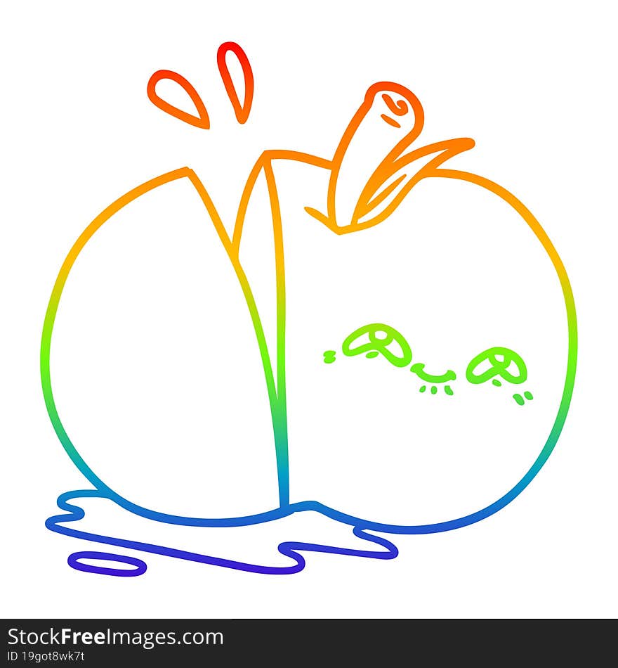 rainbow gradient line drawing of a cartoon sliced apple