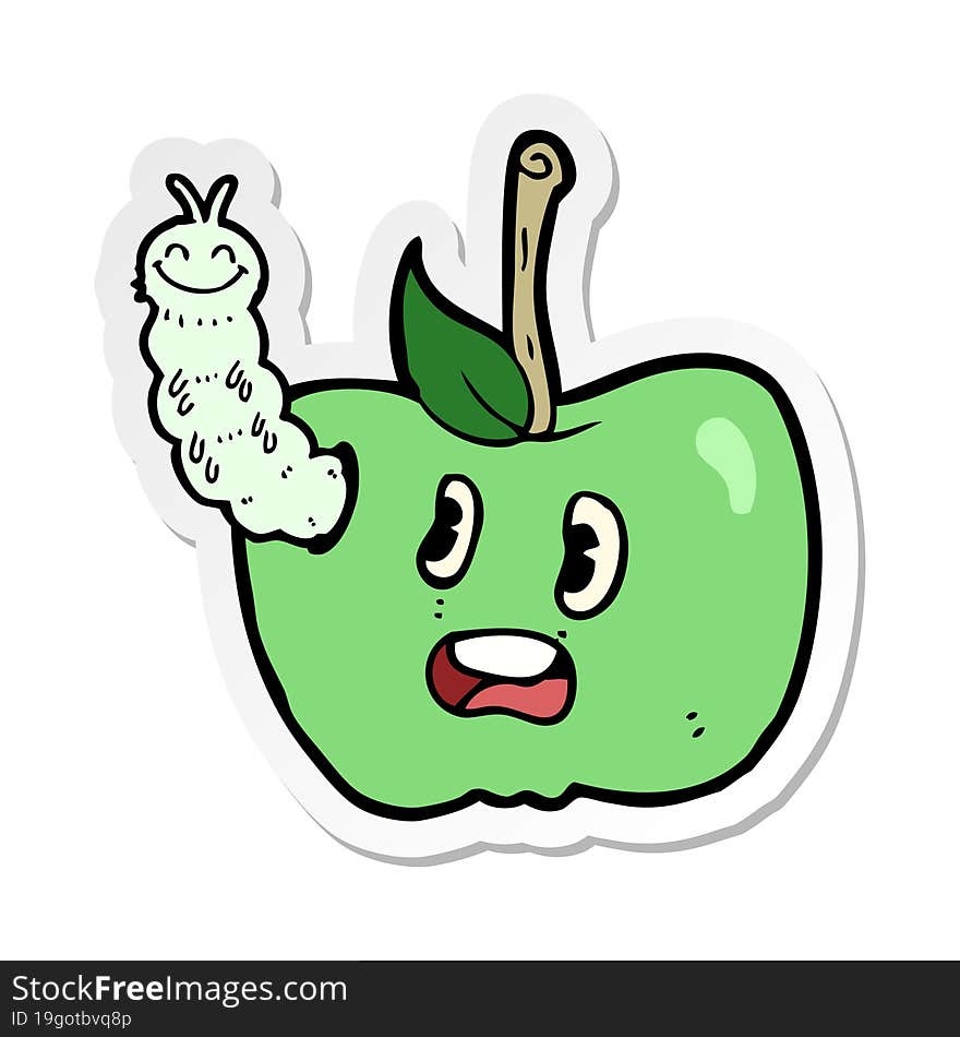 Sticker Of A Cartoon Apple With Bug