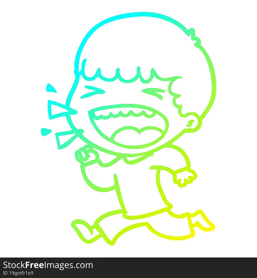 cold gradient line drawing of a cartoon laughing man