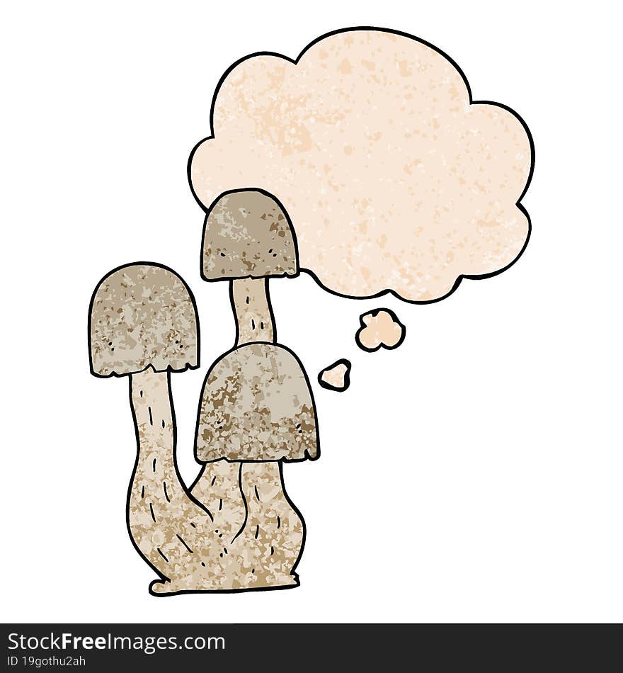 cartoon mushroom and thought bubble in grunge texture pattern style