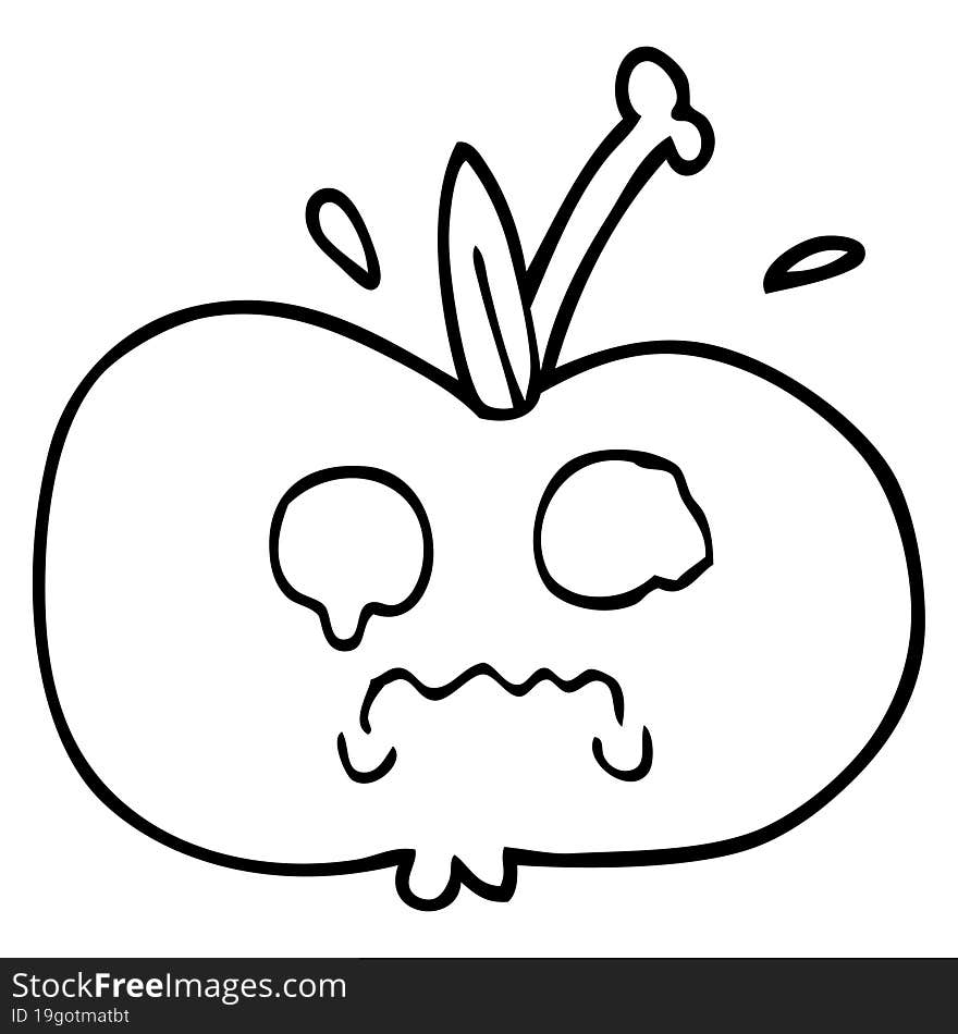 Black And White Cartoon Of A Sad Apple