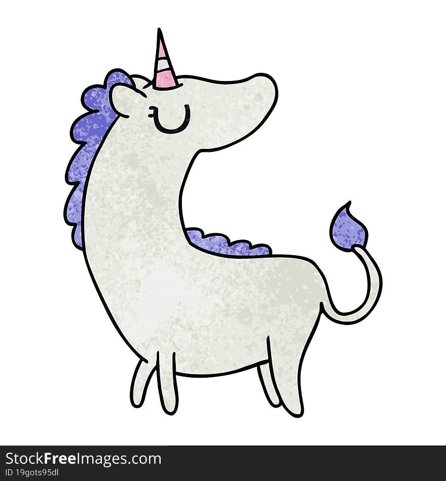 textured cartoon of cute kawaii unicorn