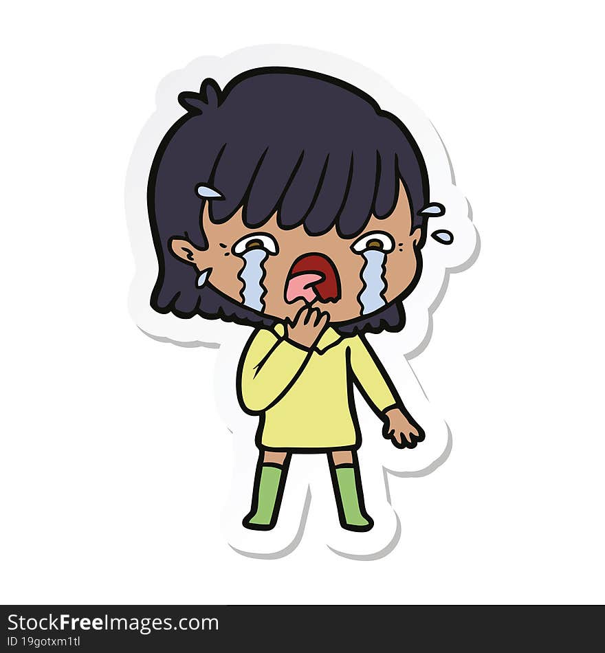 Sticker Of A Cartoon Girl Crying