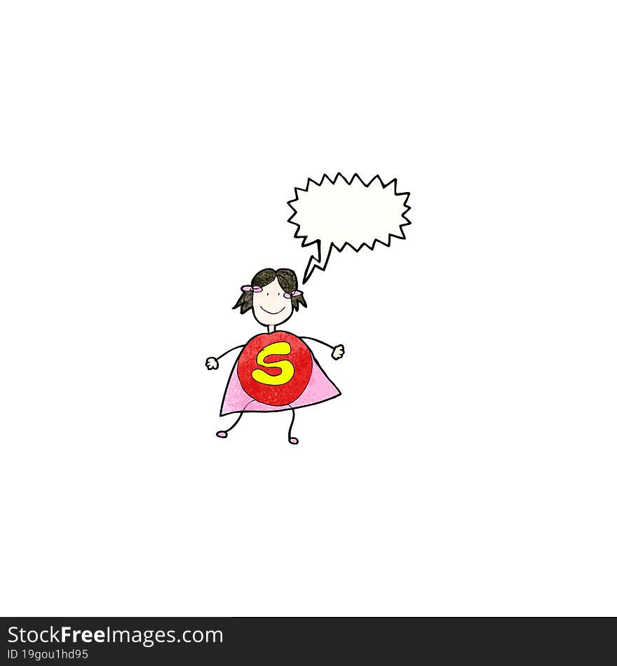 child\'s drawing of a happy superhero girl