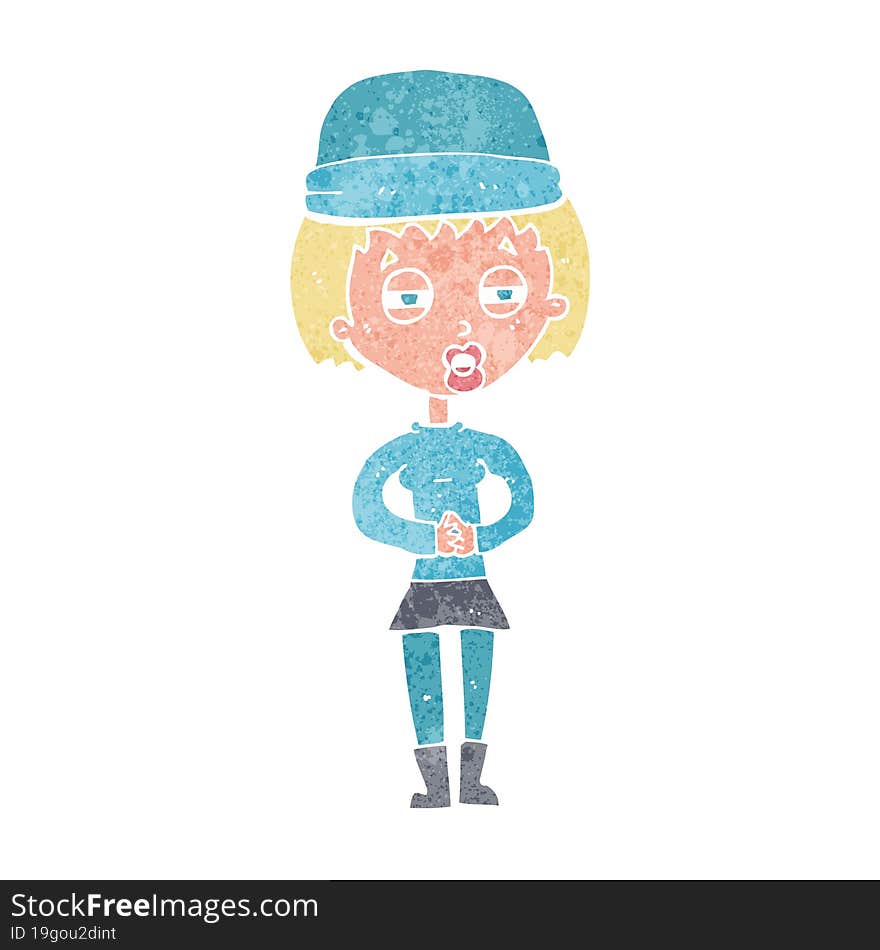 cartoon woman wearing winter hat