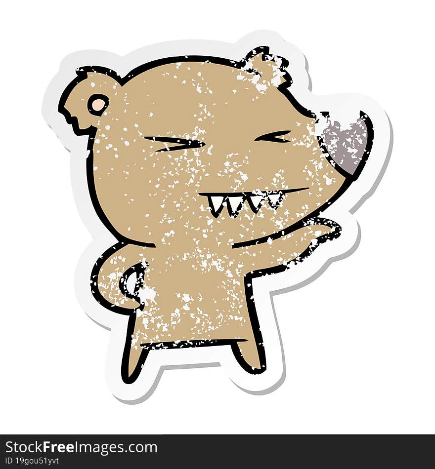 distressed sticker of a angry bear cartoon