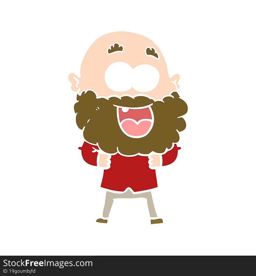 flat color style cartoon crazy happy man with beard