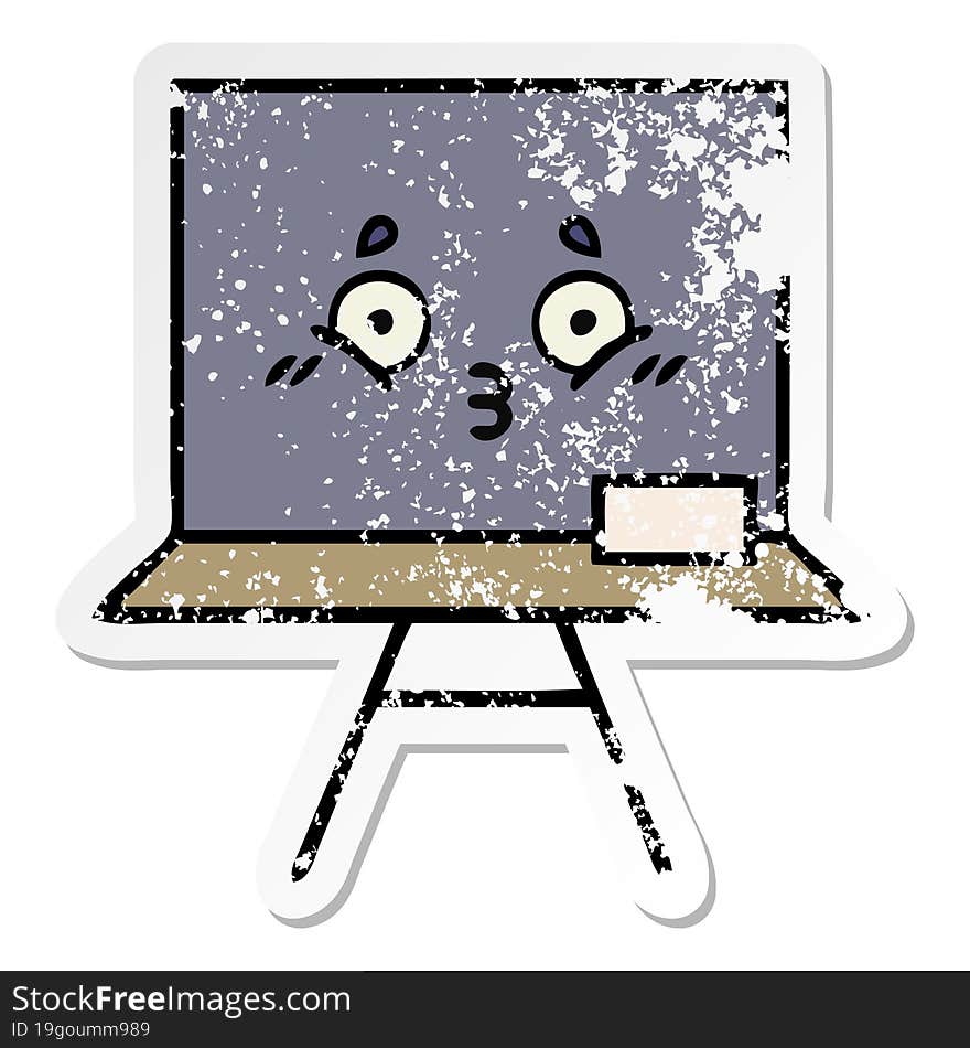 distressed sticker of a cute cartoon chalkboard