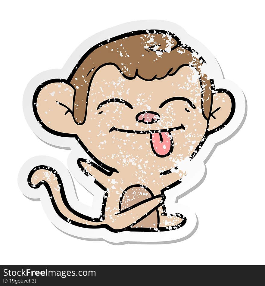 distressed sticker of a funny cartoon monkey