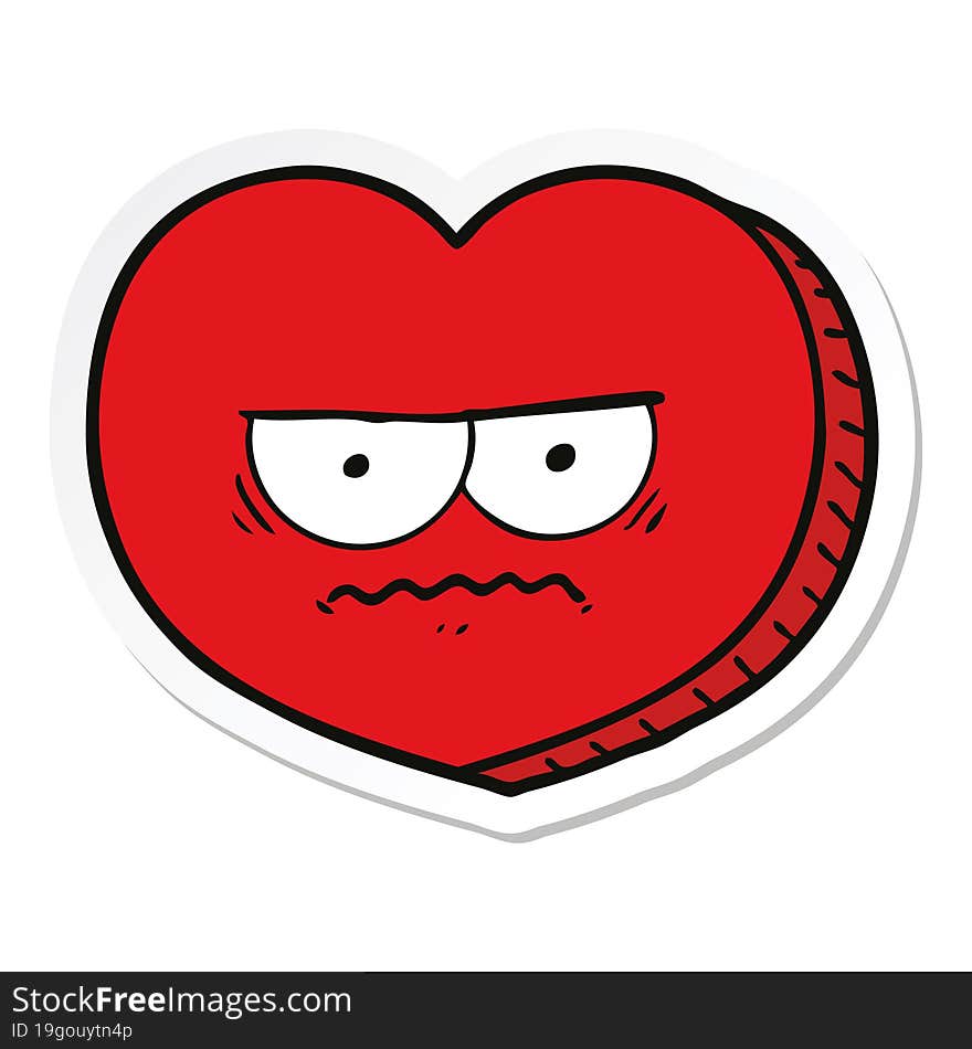 sticker of a cartoon angry heart