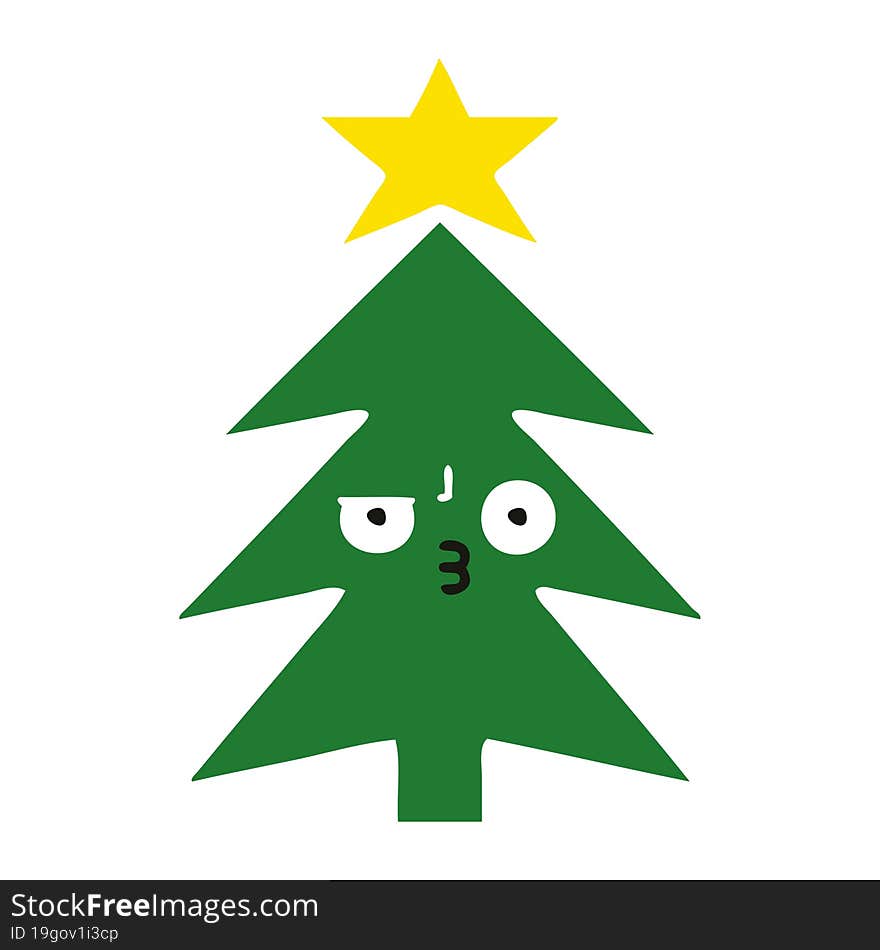 flat color retro cartoon christmas tree