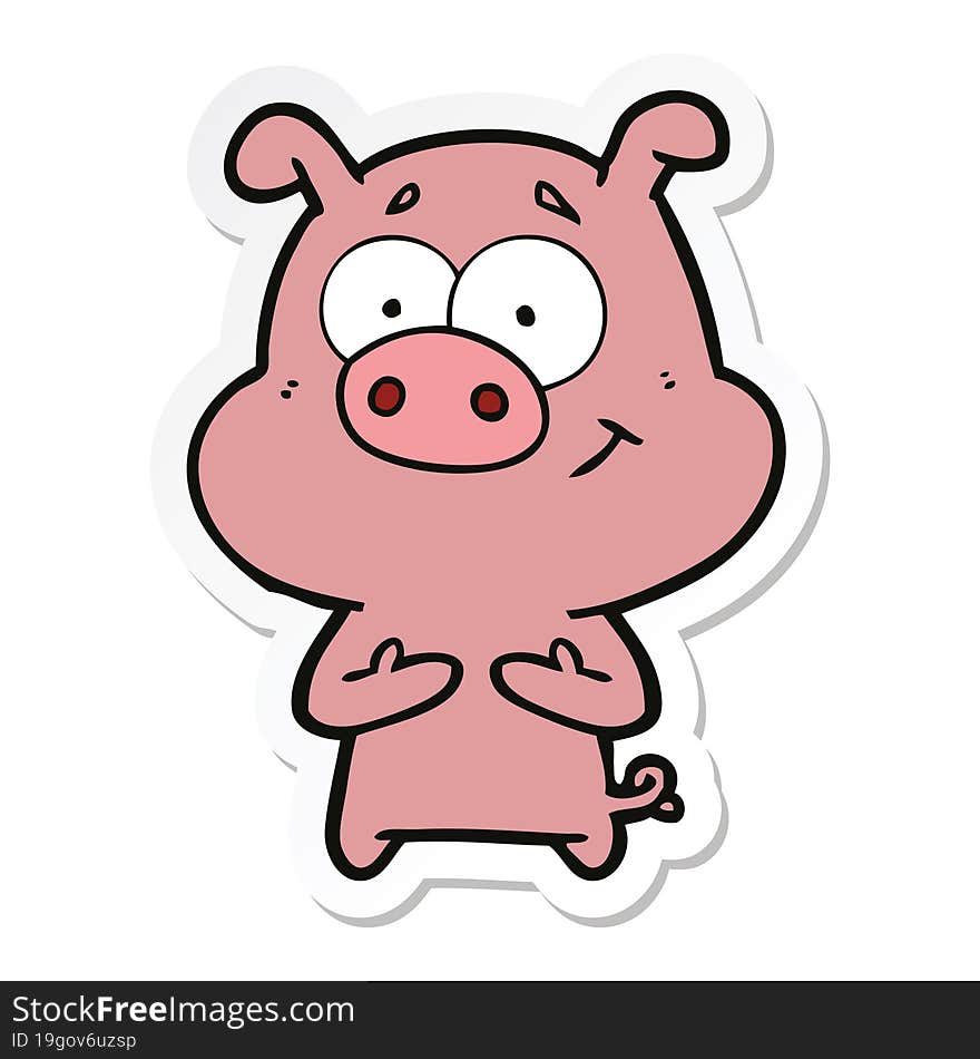 sticker of a happy cartoon pig