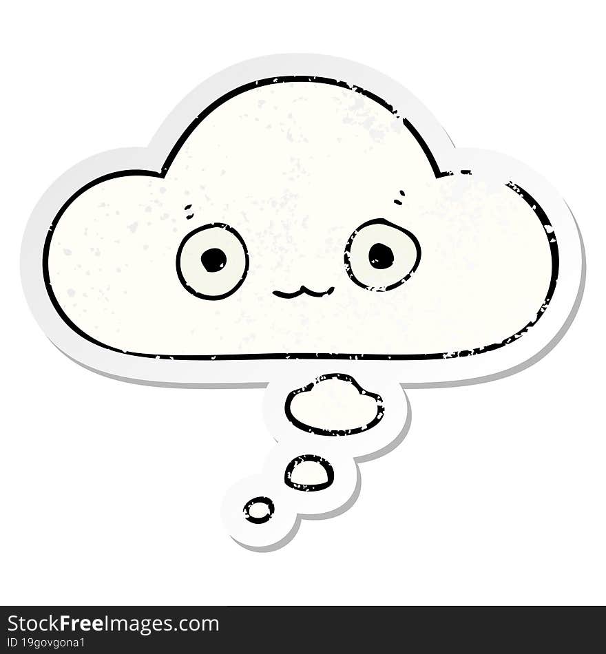 cute cartoon face with thought bubble as a distressed worn sticker