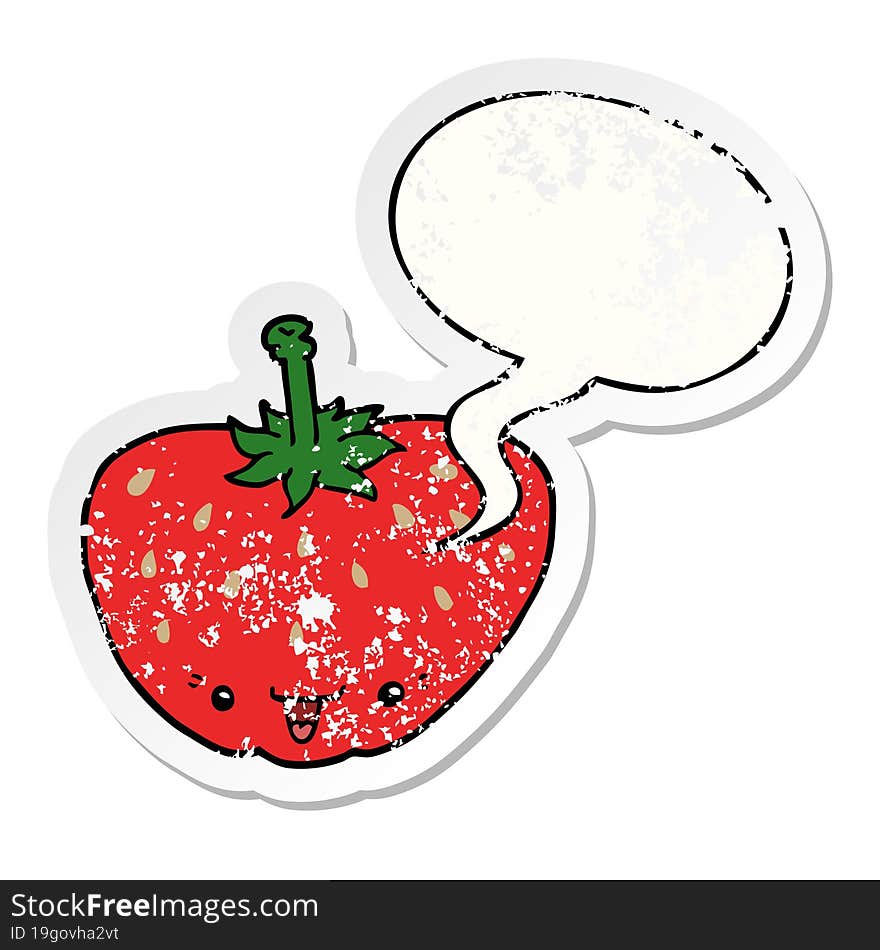 cartoon strawberry and speech bubble distressed sticker