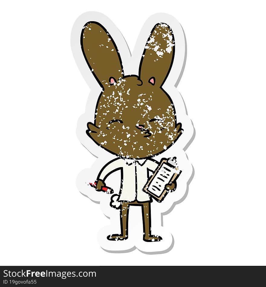 distressed sticker of a office bunny cartoon