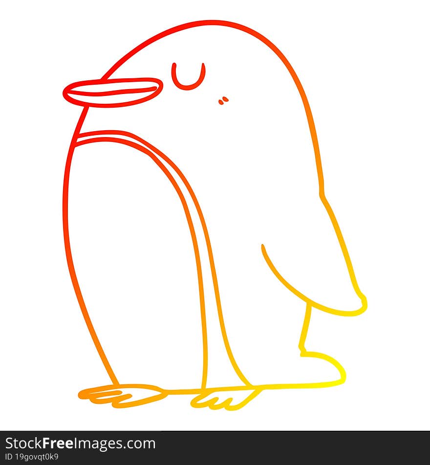 warm gradient line drawing cartoon penguin