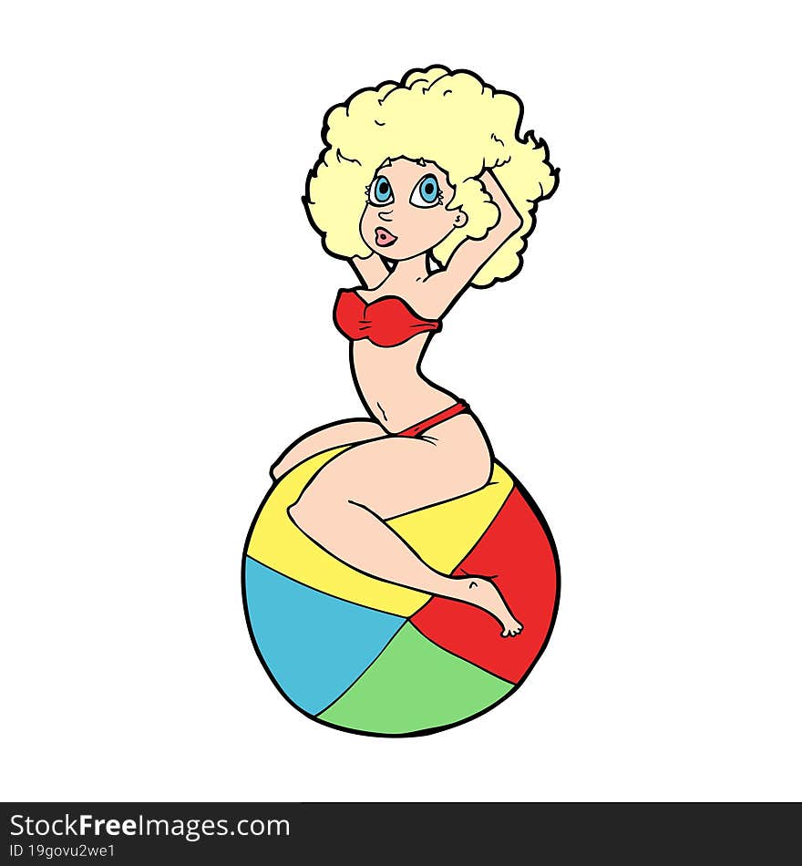 cartoon pin up girl sitting on ball