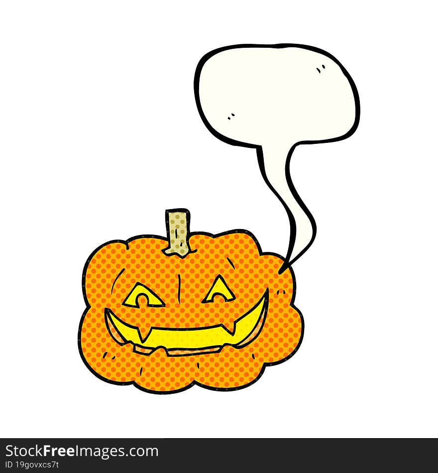 freehand drawn comic book speech bubble cartoon spooky pumpkin