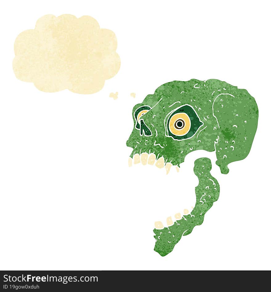 cartoon scary skull with thought bubble