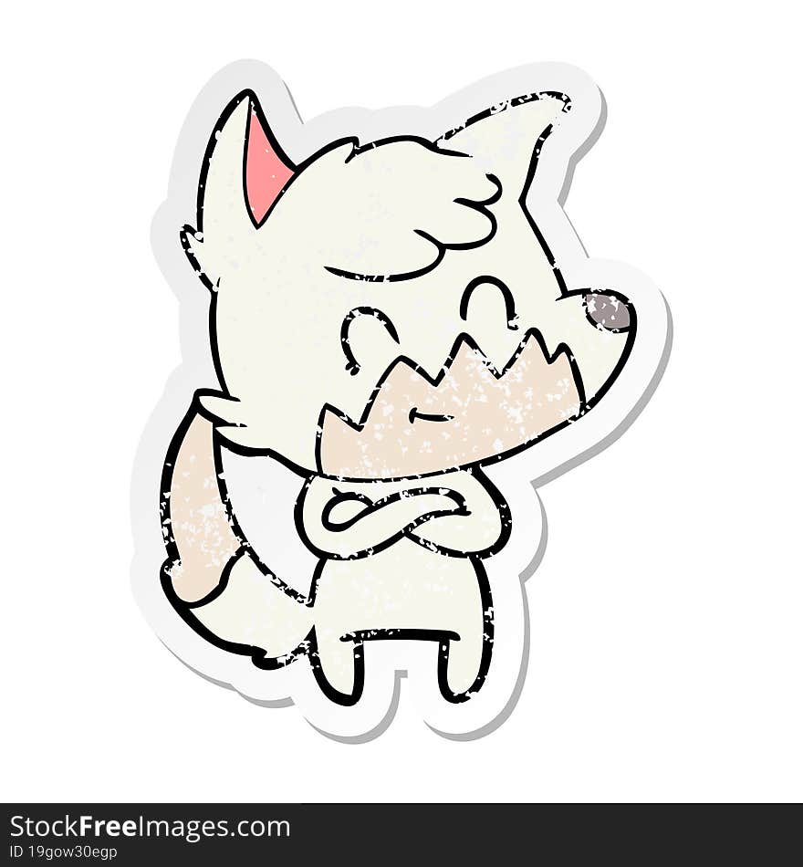 Distressed Sticker Of A Cartoon Happy Fox