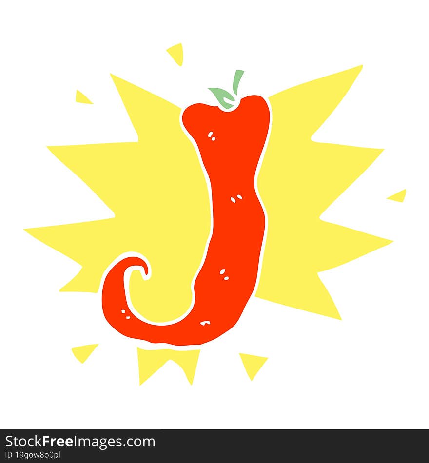 flat color illustration cartoon red hot chili