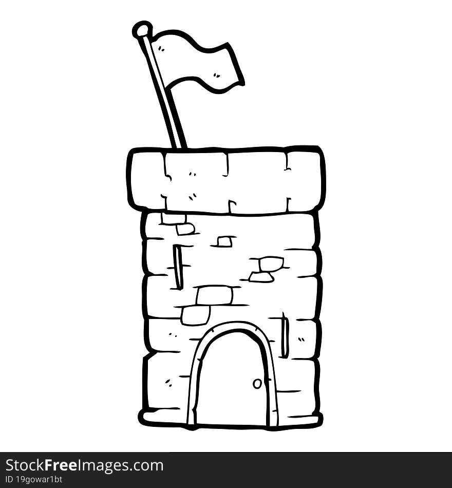 freehand drawn black and white cartoon old castle tower