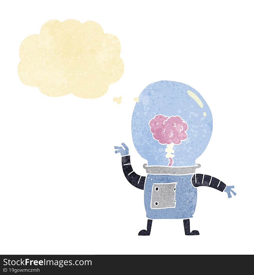 cartoon robot cyborg with thought bubble