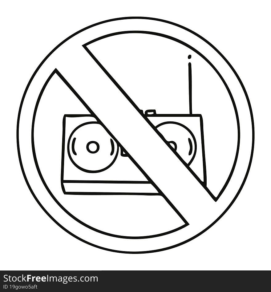 line drawing cartoon of a no radio allowed sign