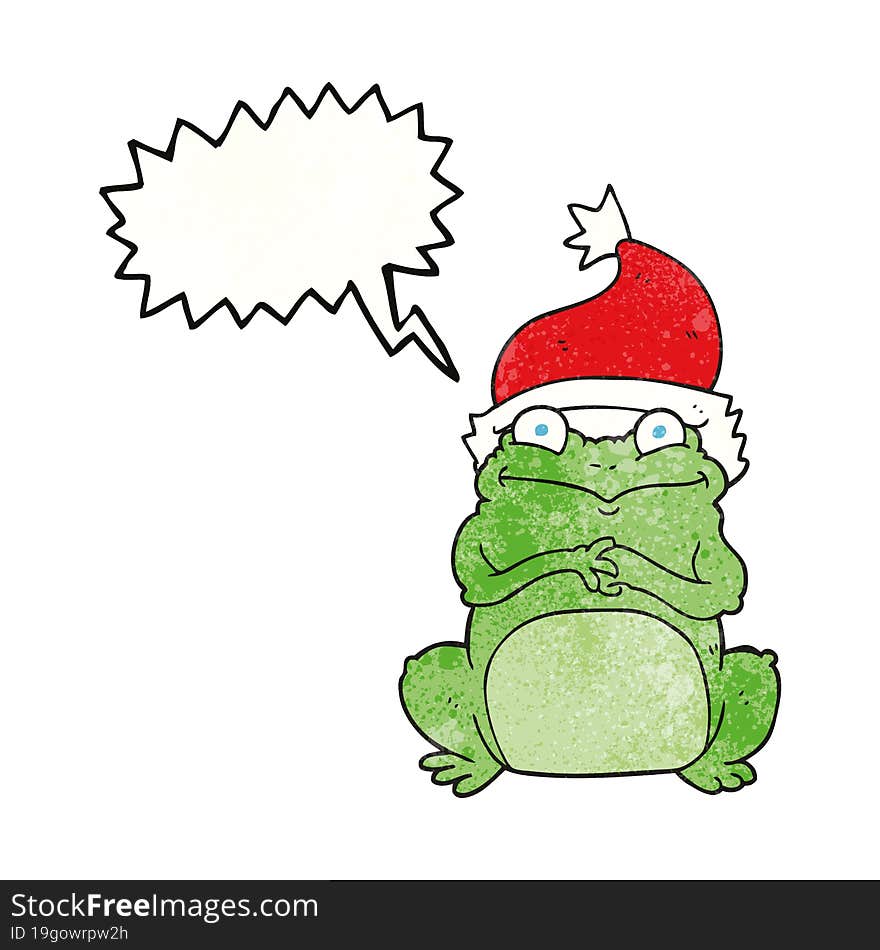 freehand speech bubble textured cartoon frog wearing christmas hat