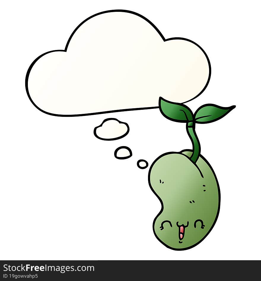 Cute Cartoon Seed Sprouting And Thought Bubble In Smooth Gradient Style