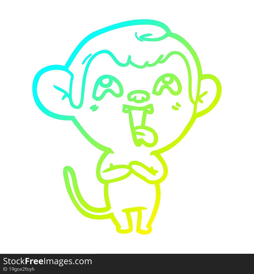 cold gradient line drawing of a crazy cartoon monkey