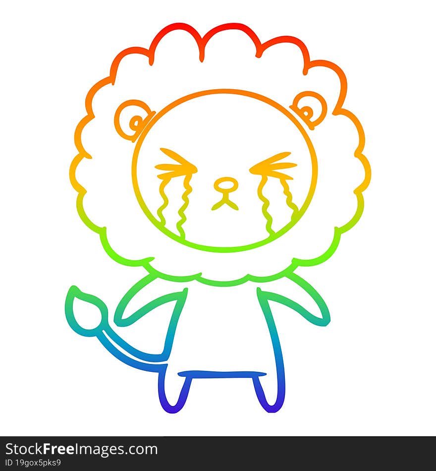 rainbow gradient line drawing cartoon crying lion