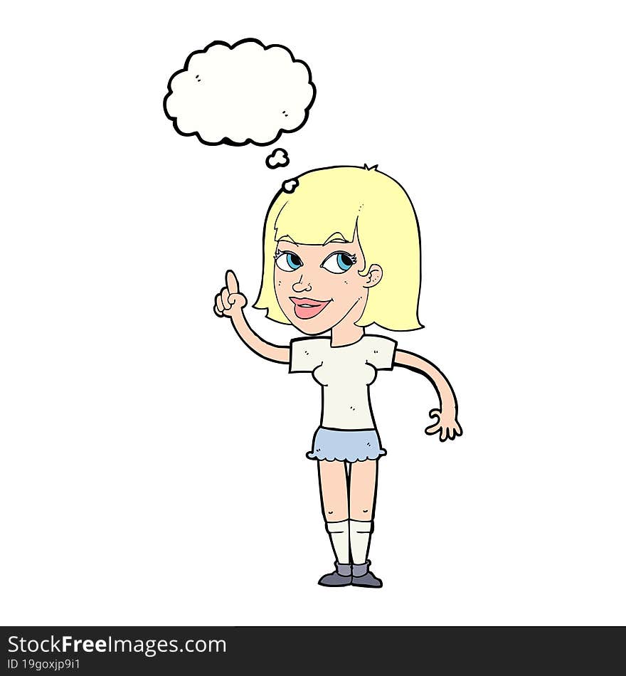 cartoon pretty girl with idea with thought bubble