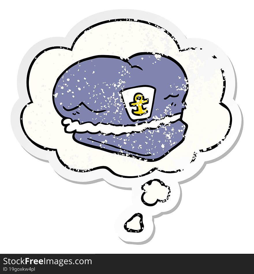 Cartoon Sailor Hat And Thought Bubble As A Distressed Worn Sticker