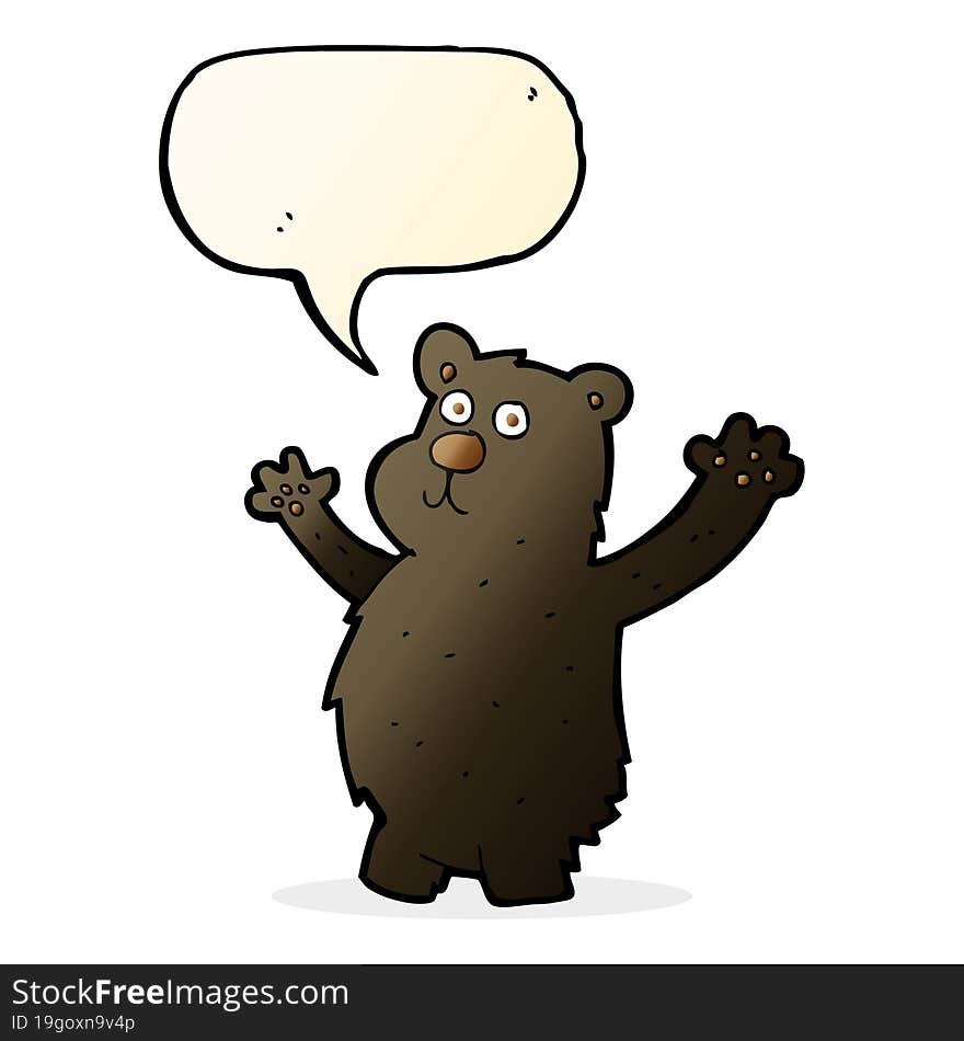 cartoon funny black bear with speech bubble