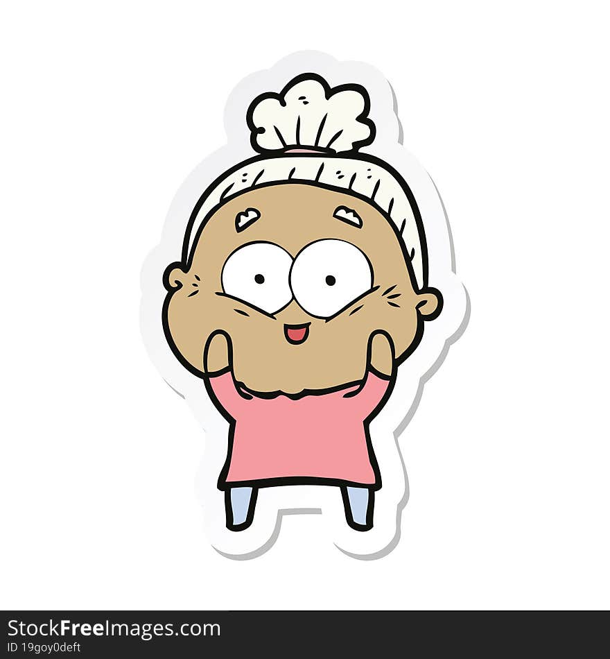 sticker of a cartoon happy old woman