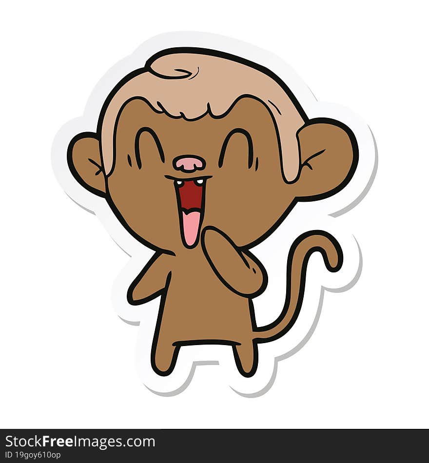 sticker of a cartoon laughing monkey