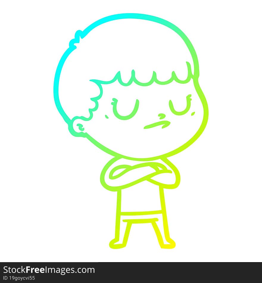 Cold Gradient Line Drawing Cartoon Grumpy Boy