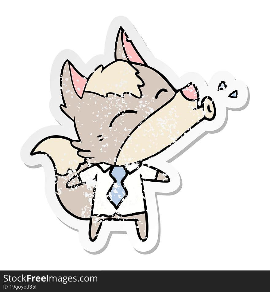 distressed sticker of a howling wolf boss cartoon