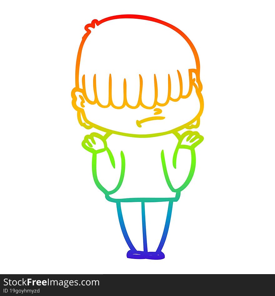 rainbow gradient line drawing of a cartoon boy with untidy hair